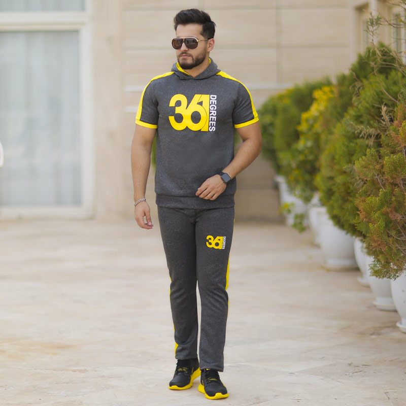 ست تیشرت شلوار مردانه کلاهدار ۳۶۱ مدل Alfa زغالی