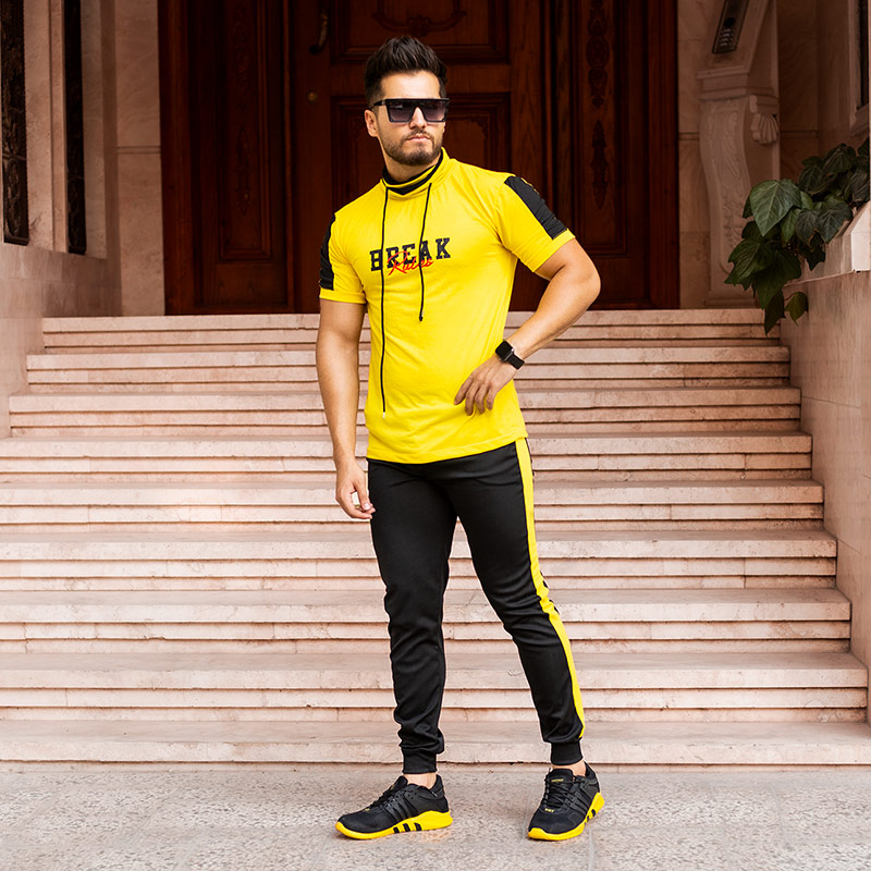 ست تیشرت شلوار مردانه مدل BREAK زرد