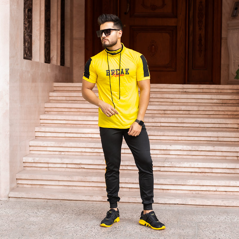 ست تیشرت شلوار مردانه مدل BREAK زرد