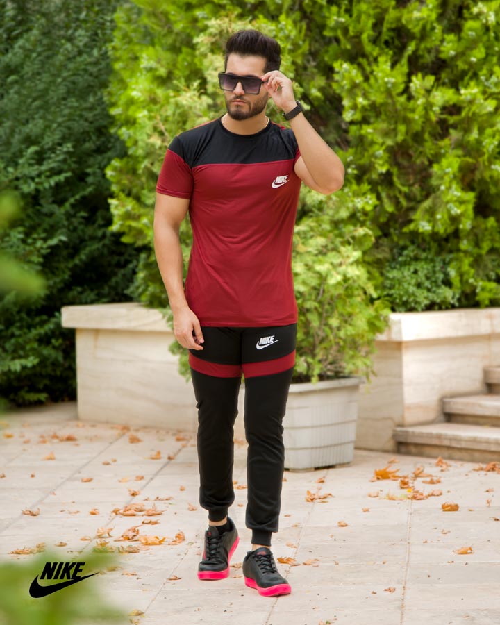ست تیشرت شلوار مردانه Nike مدل Macan مشکی زرشکی