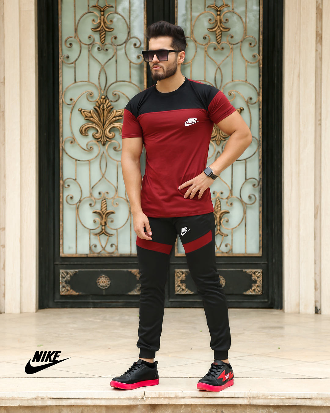 ست تیشرت شلوار مردانه Nike مدل Macan مشکی زرشکی
