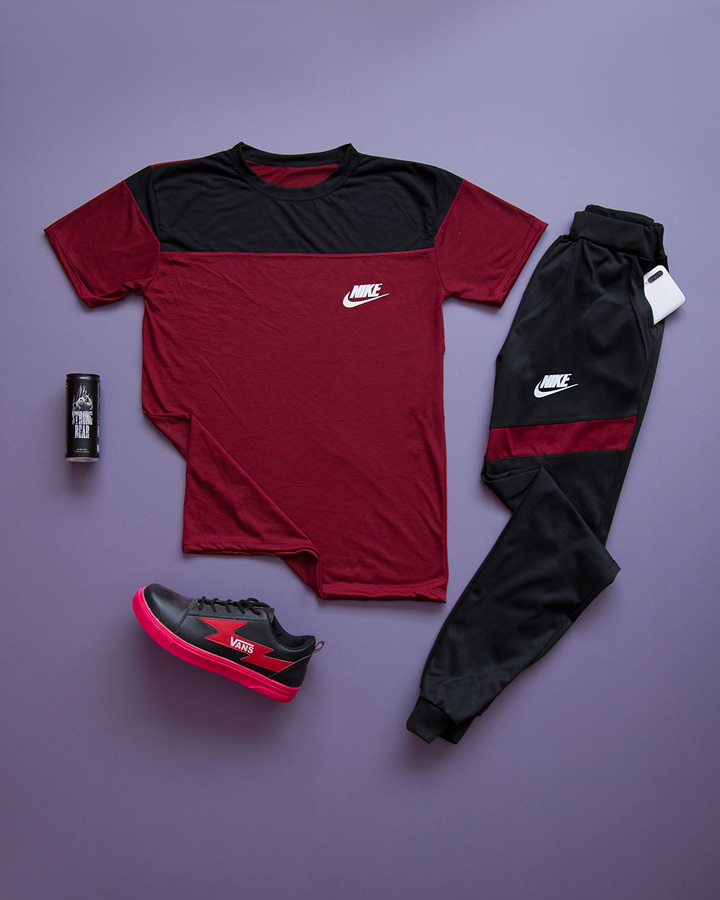 ست تیشرت شلوار مردانه Nike مدل Macan مشکی زرشکی