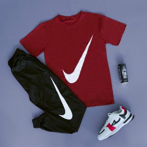 ست تیشرت شلوار nike مدل calin زرشکی