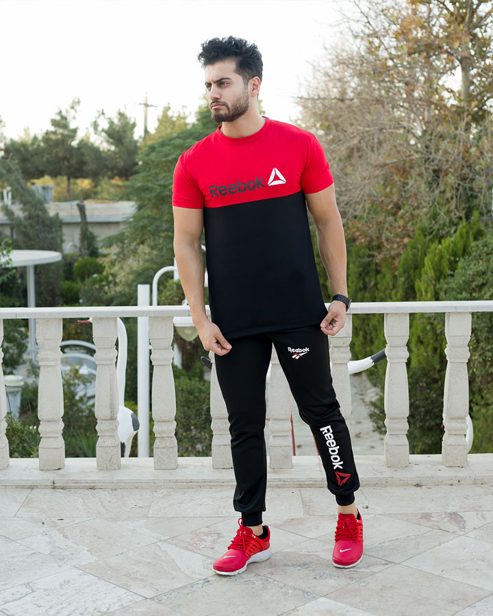 ست تیشرت شلوار Reebok مدل GK مشکی قرمز