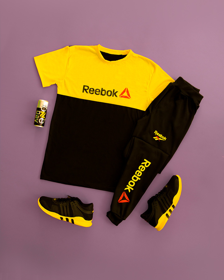 ست تیشرت شلوار Reebok مدل GK مشکی زرد