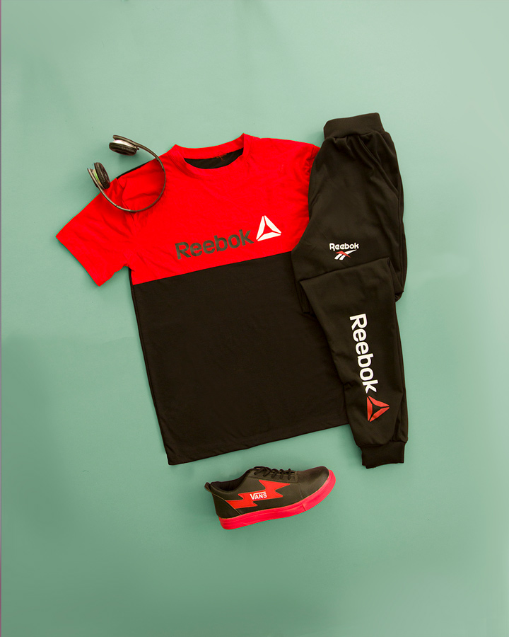 ست تیشرت شلوار Reebok مدل GK مشکی قرمز