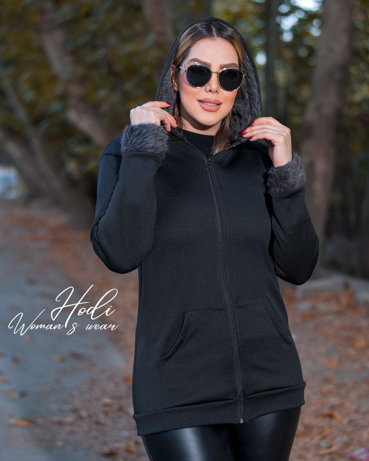 سویشرت زنانه کلاهدار خز Arzhan طوسی