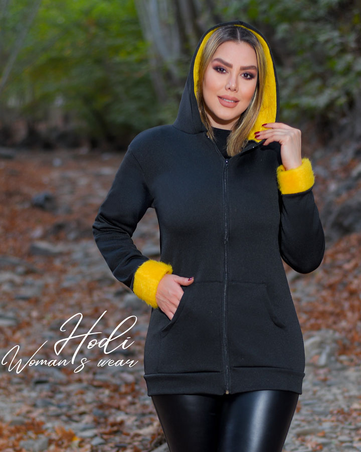 سویشرت زنانه کلاهدار خز Arzhan زرد