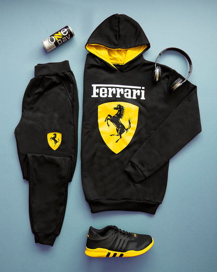 ست سویشرت شلوار Ferrari زرد مشکی