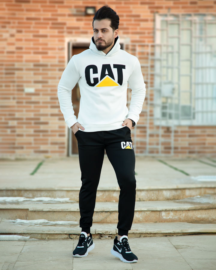 ست سویشرت شلوار مردانه مدل Cat سفید