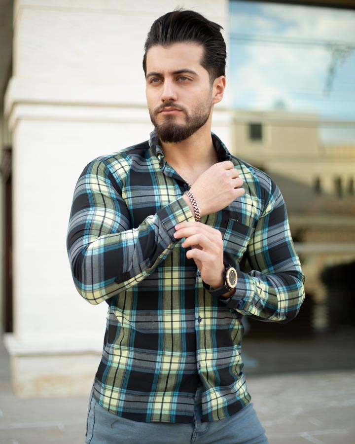 پیراهن مردانه مدل Sakata مشکی سبز