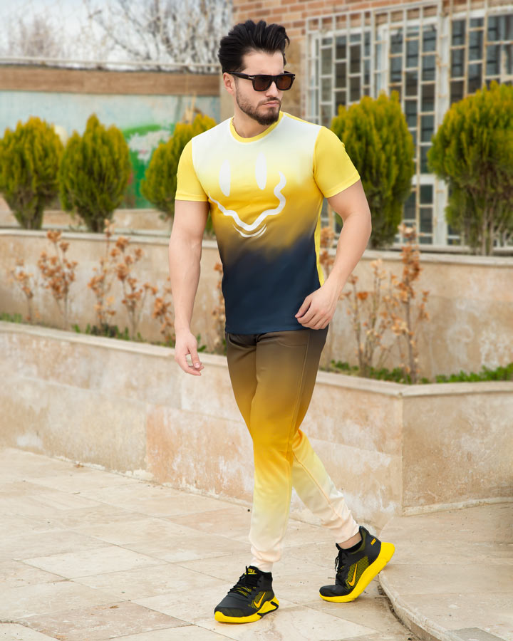 ست تیشرت شلوار مردانه مدل Face زرد
