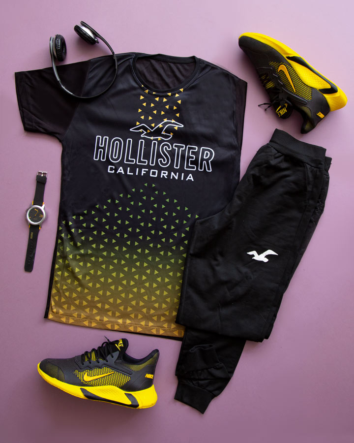 ست تیشرت شلوار مردانه مدل Hollister زرد