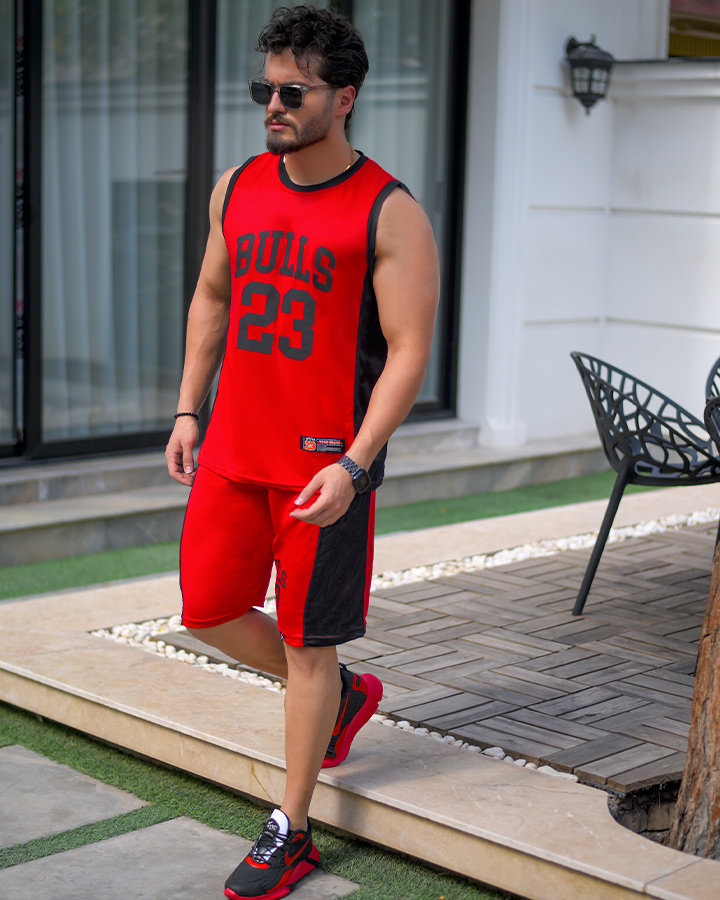 ست تاپ شلوارک Bulls قرمز کد 6028