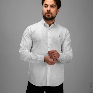 پیراهن مردانه آستین بلند طرحدار سفید مدل 41604