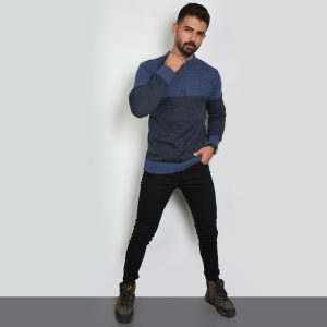 پلیور مردانه راه راه سرمه ای مدل navid