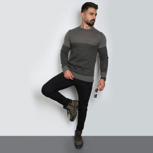 پلیور مردانه راه راه قهوه ای مدل navid