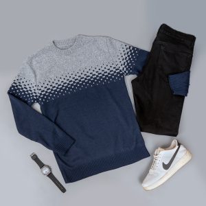 پلیور مردانه دو رنگ سرمه ای طوسی مدل Shatel