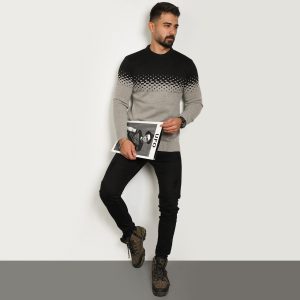 پلیور مردانه دو رنگ کرم مشکی مدل Shatel