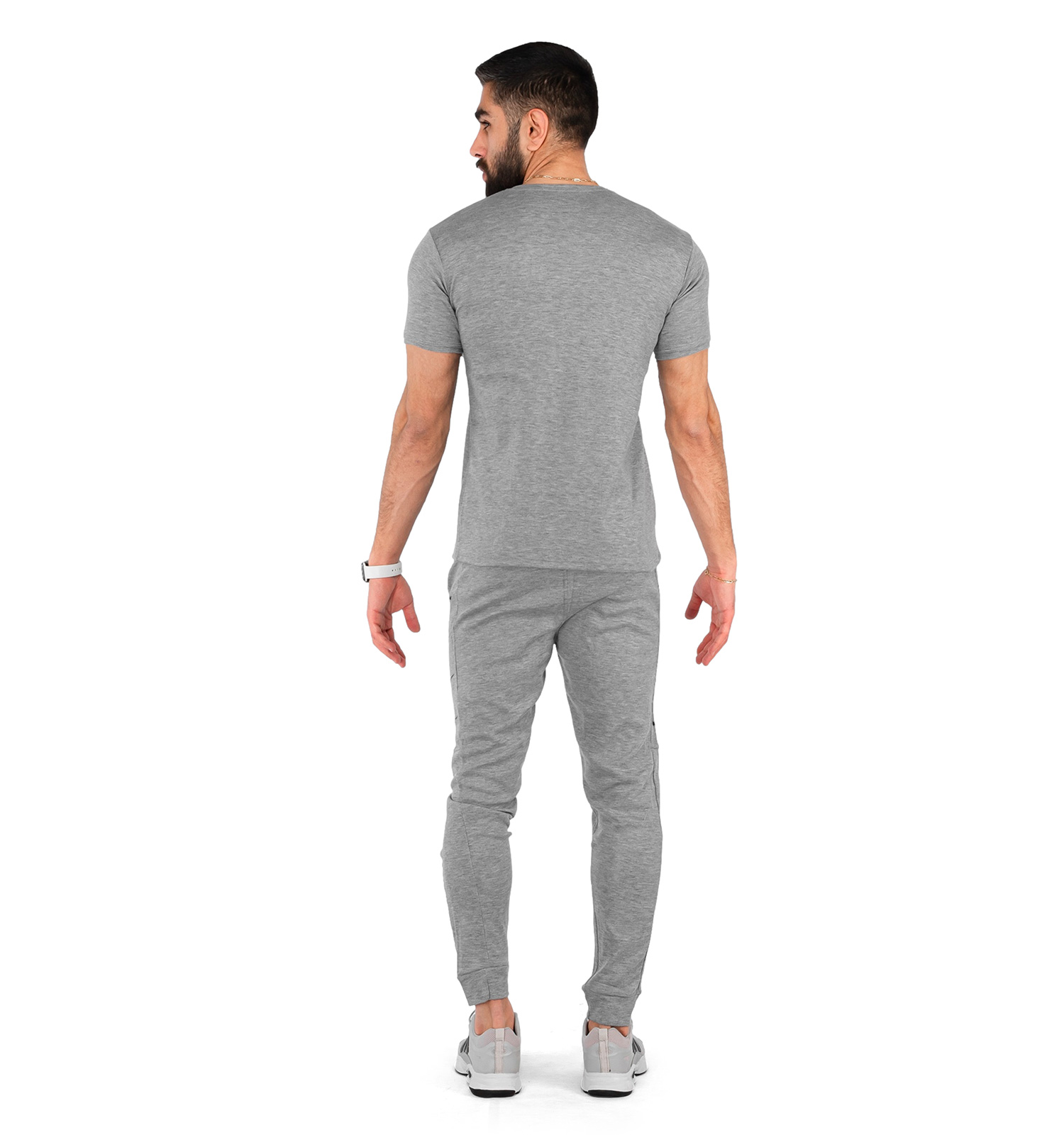 ست تیشرت شلوار مردانه آستین کوتاه طوسی Nike ساده یقه گرد مدل 43127
