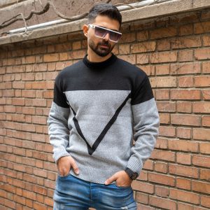 پلیور مردانه طوسی مشکی مدل Y900