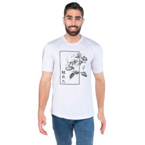 تیشرت یقه گرد مردانه سفید پنبه طرحدار مدل 44557