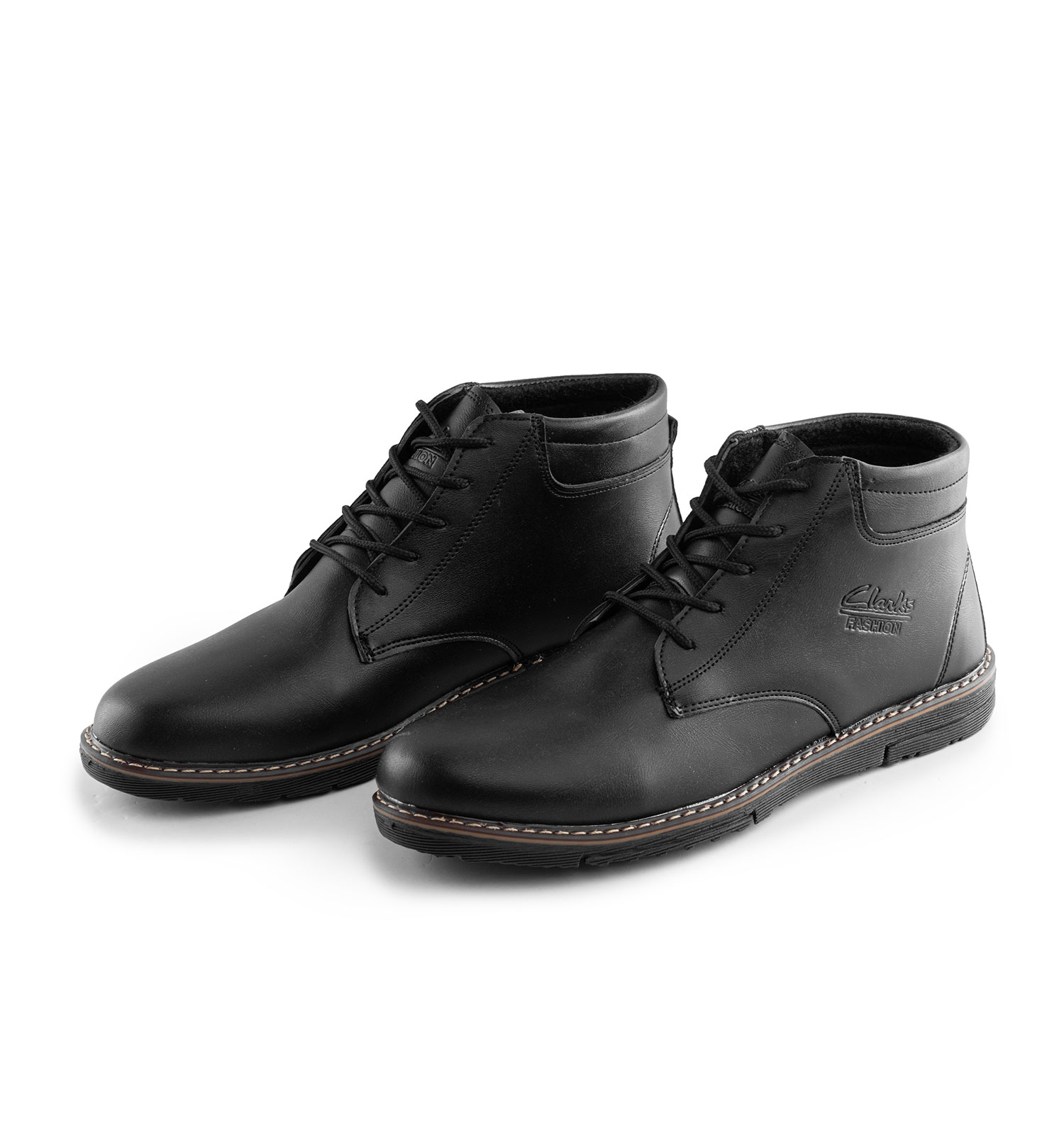 نیم بوت چرم مصنوعی مردانه مشکی Clarks بنددار مدل 39257