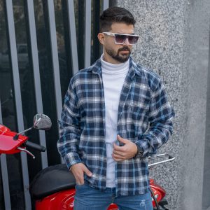 پیراهن مردانه چهارخونه آبی مدل BEHRAD