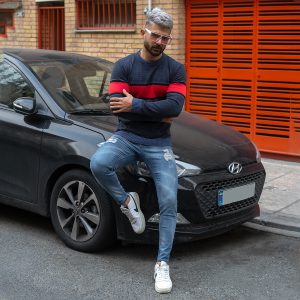 پلیور مردانه قرمز- سرمه ای مدل Madis