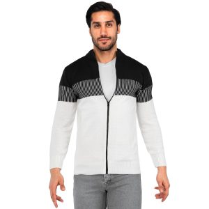 ژاکت بافت مردانه زیپ دار یقه ایستاده فری سایز راه راه Araz مدل 40295