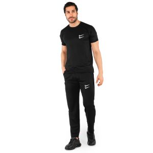 ست تیشرت شلوار مردانه آستین بلند مشکی Nike ساده یقه گرد مدل 44156