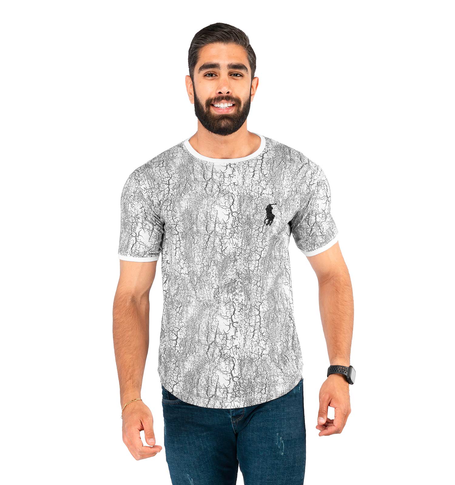 تیشرت مردانه طرحدار یقه گرد Polo مدل 38049