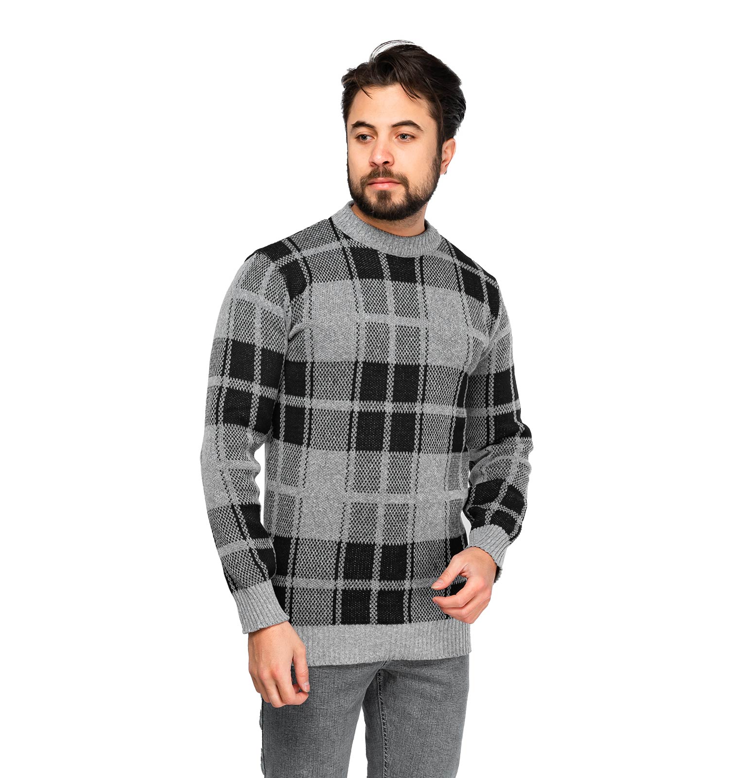 بافت مردانه یقه گرد فری سایز چهارخونه مدل 45891