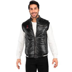 کاپشن پافر چرم مصنوعی مردانه اسپرت مشکی Alma مدل 41120