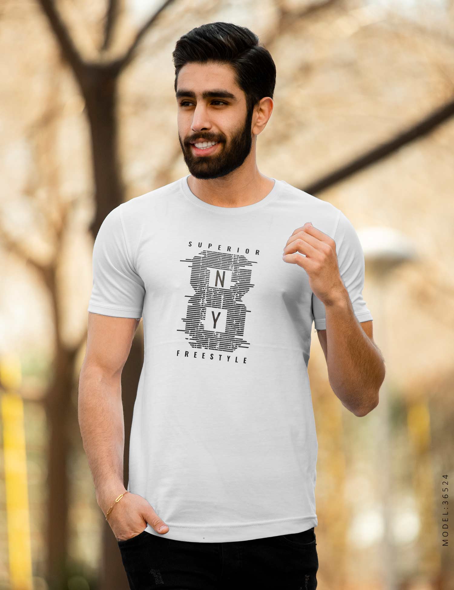 تیشرت آستین یقه کش بافت New York مدل 36524