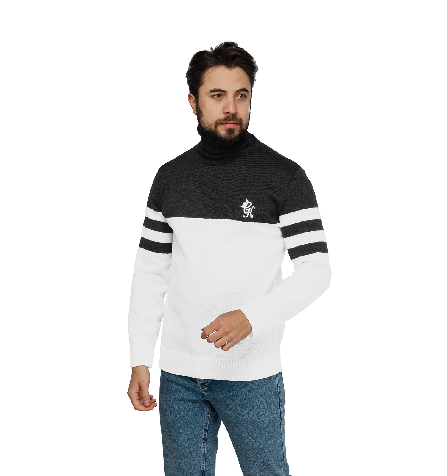 بافت مردانه یقه اسکی فری سایز طرحدار CK مدل 45899