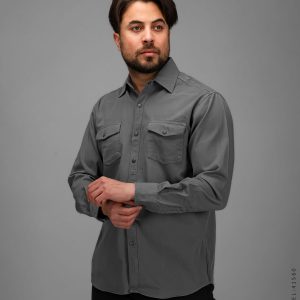پیراهن اسپرت مردانه آستین بلند کتان طوسی ساده Zima مدل 41560