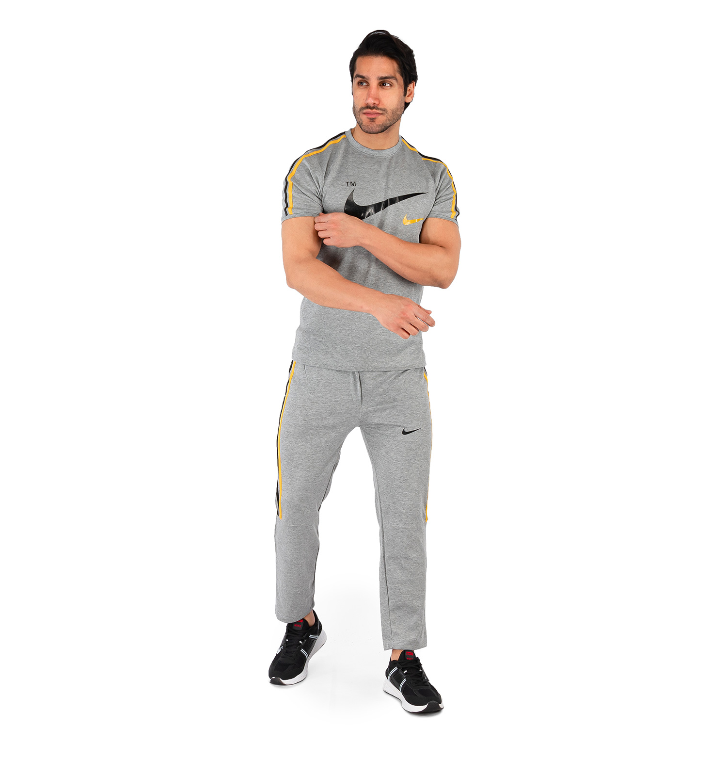 ست تیشرت شلوار مردانه آستین کوتاه Nike طوسی یقه گرد مدل 44043