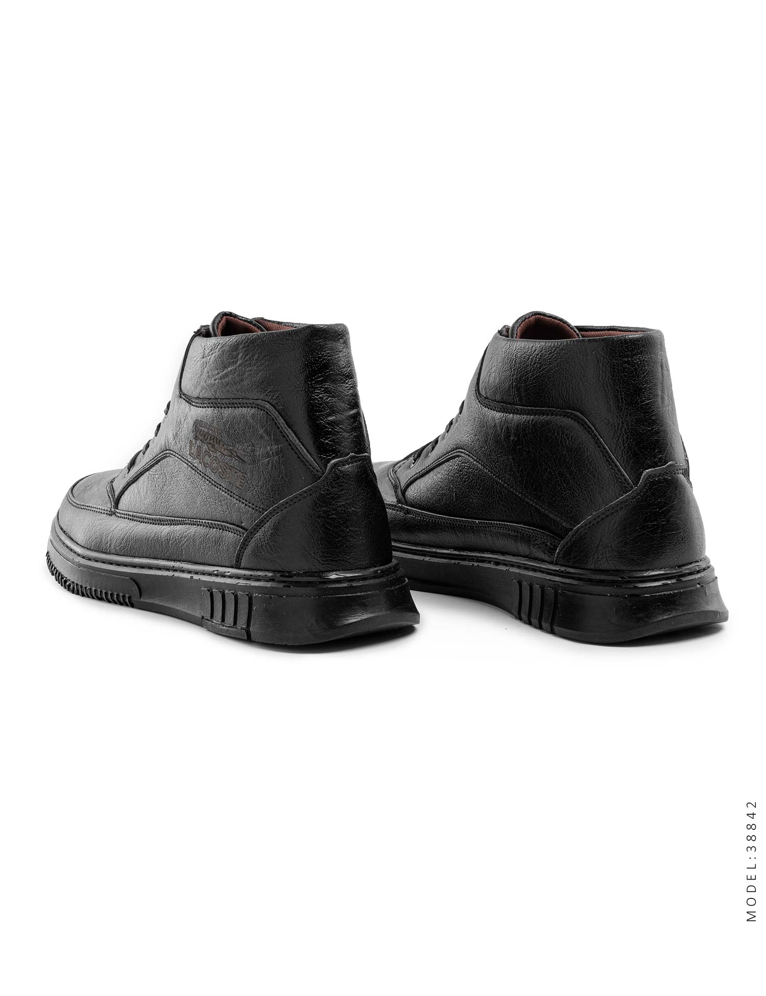 نیم بوت چرم مصنوعی مردانه مشکی Lacoste اسپرت بند دار مدل 38842