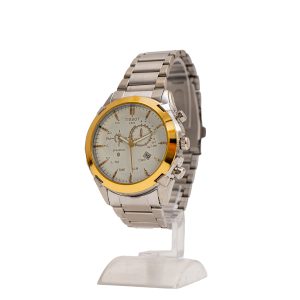 ساعت مچی مردانه نقره ای طلایی صفحه سفید مدل Tissot 1853