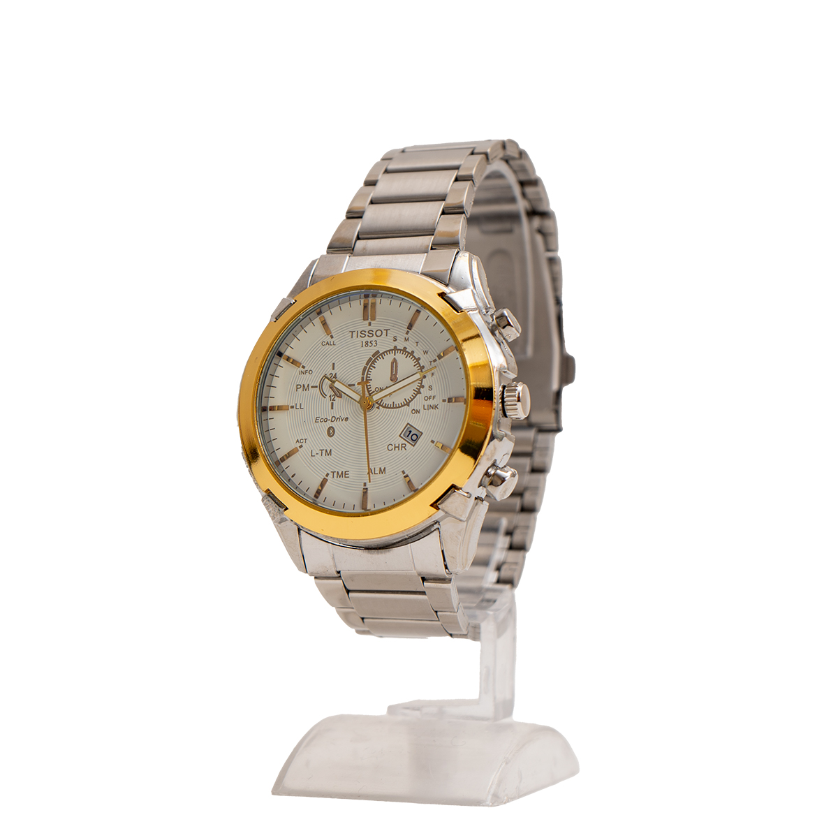 ساعت مچی مردانه نقره ای طلایی صفحه سفید مدل Tissot 1853