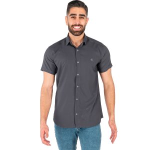 پیراهن نخی مردانه استین کوتاه ساده مدل 43810