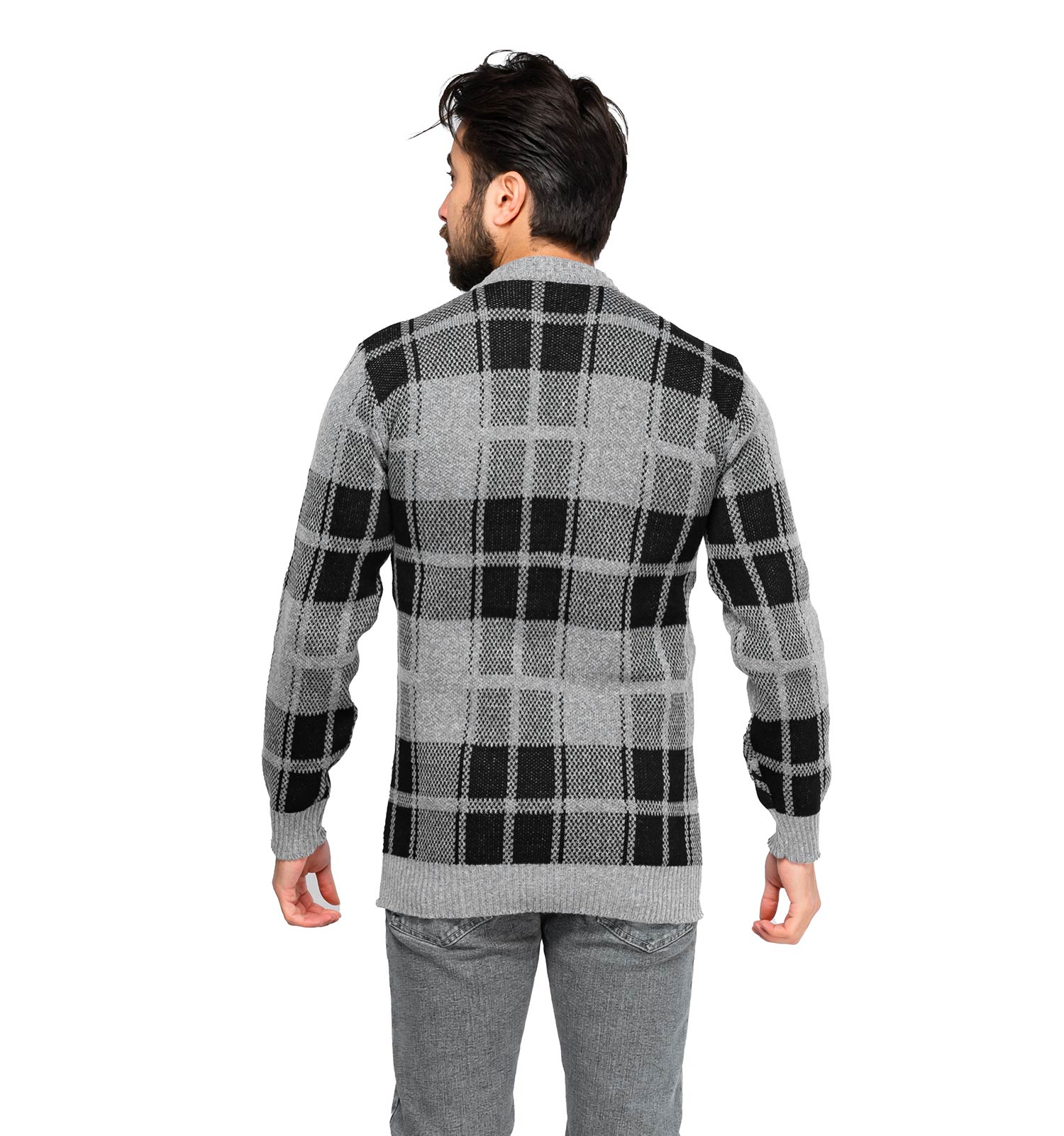 بافت مردانه یقه گرد فری سایز چهارخونه مدل 45891