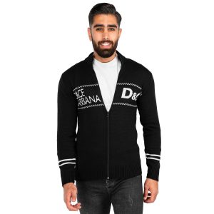 ژاکت بافت مردانه زیپ دار یقه ایستاده مشکی D & G مدل 40157