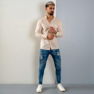 پیراهن مردانه راه راه کرم مدل VQ
