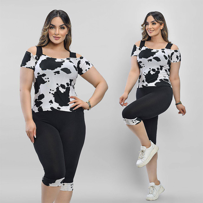 ست زنانه تاپ شلوارک طرح گاو مدل Sevin