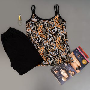 ست زنانه تاپ شلوارک طرح بته جقه مدل Samin