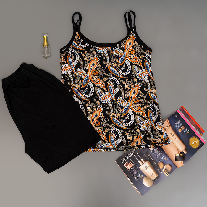 ست زنانه تاپ شلوارک طرح بته جقه مدل Samin