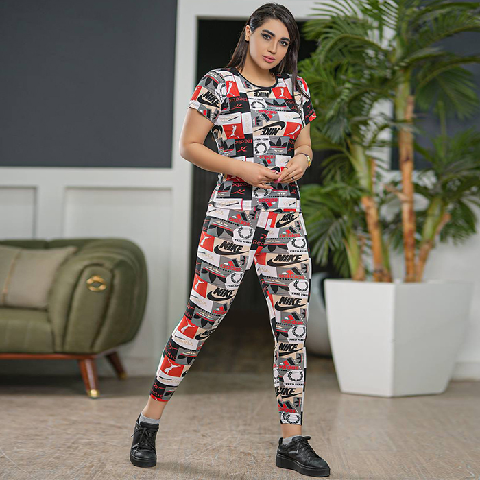ست تیشرت شلوار Nike زنانه قرمز مدل viana