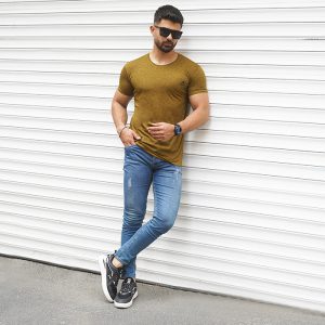 تیشرت خردلی مردانه طرح ADIDAS مدل TIAN